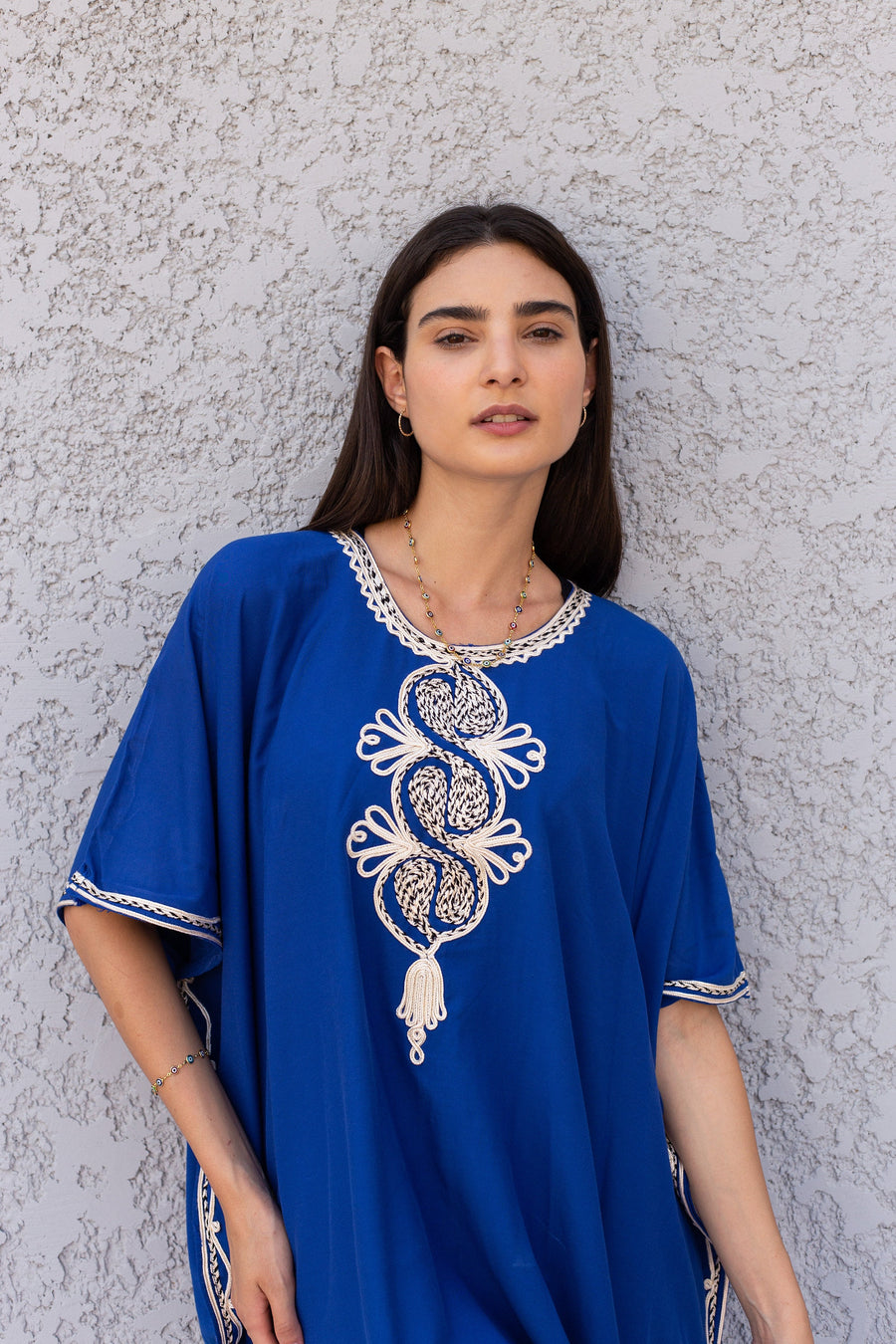 Elegant blue embroidered tunic dress, Classy Boho moroccan tunic dress, Cotton Kaftan tunic, Elegant Kaftan, Cotton Caftans for women