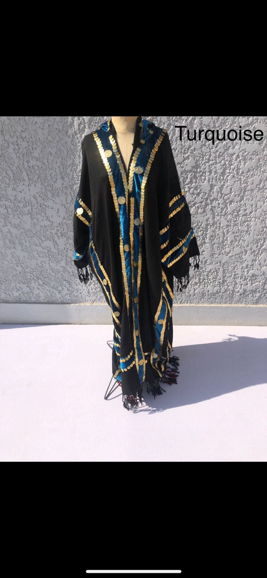 Bedouin gypsy hand loomed Kimono, Wool Winter jacket, hand stitched coins, hooded jacket, Wool Gypsy Jacket, Winter Abaya, Abayas for women