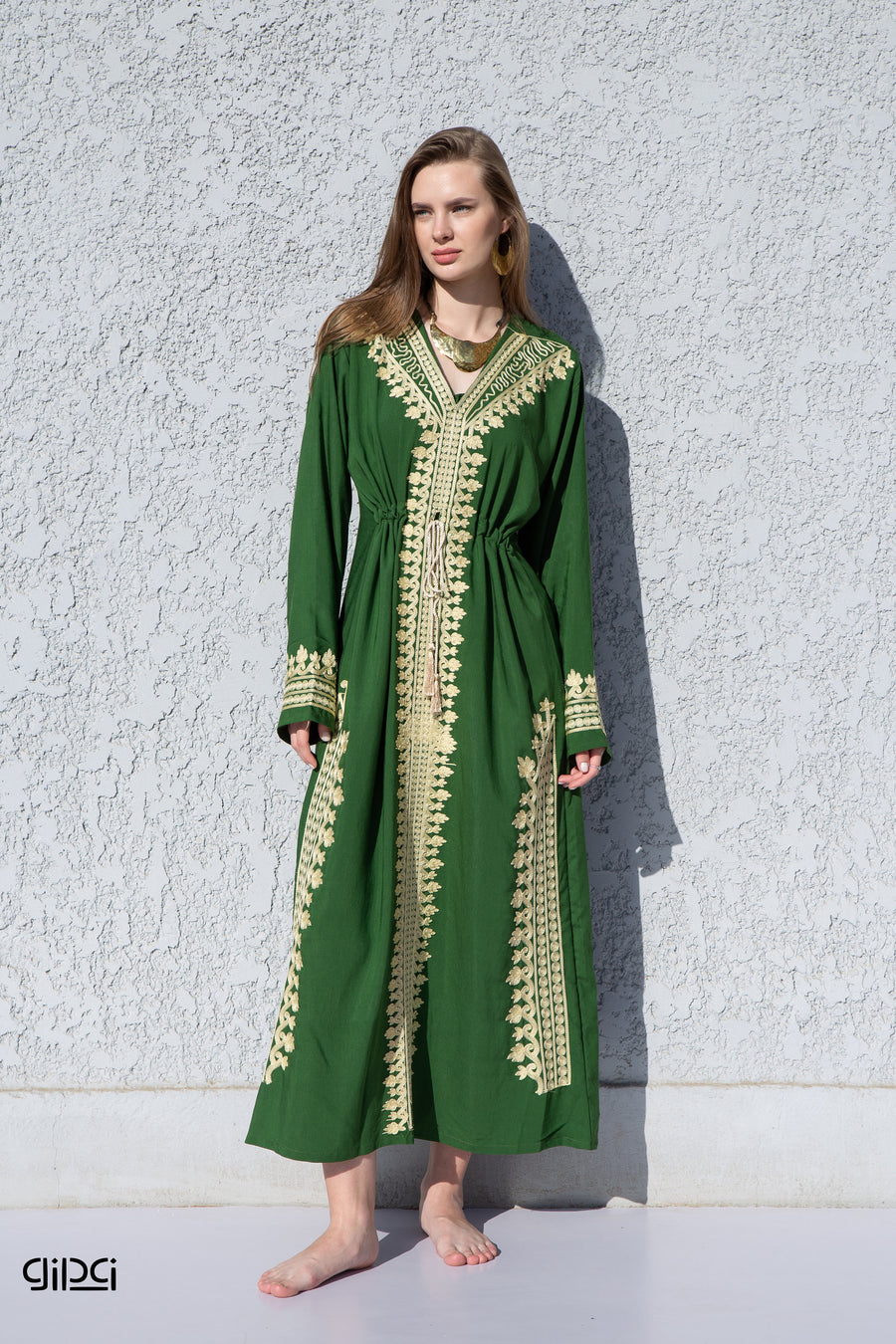 Green royal embroidered caftan, Cotton caftans for women, Cotton caftan, Egyptian cotton kaftan, summer caftan dress, wedding caftan