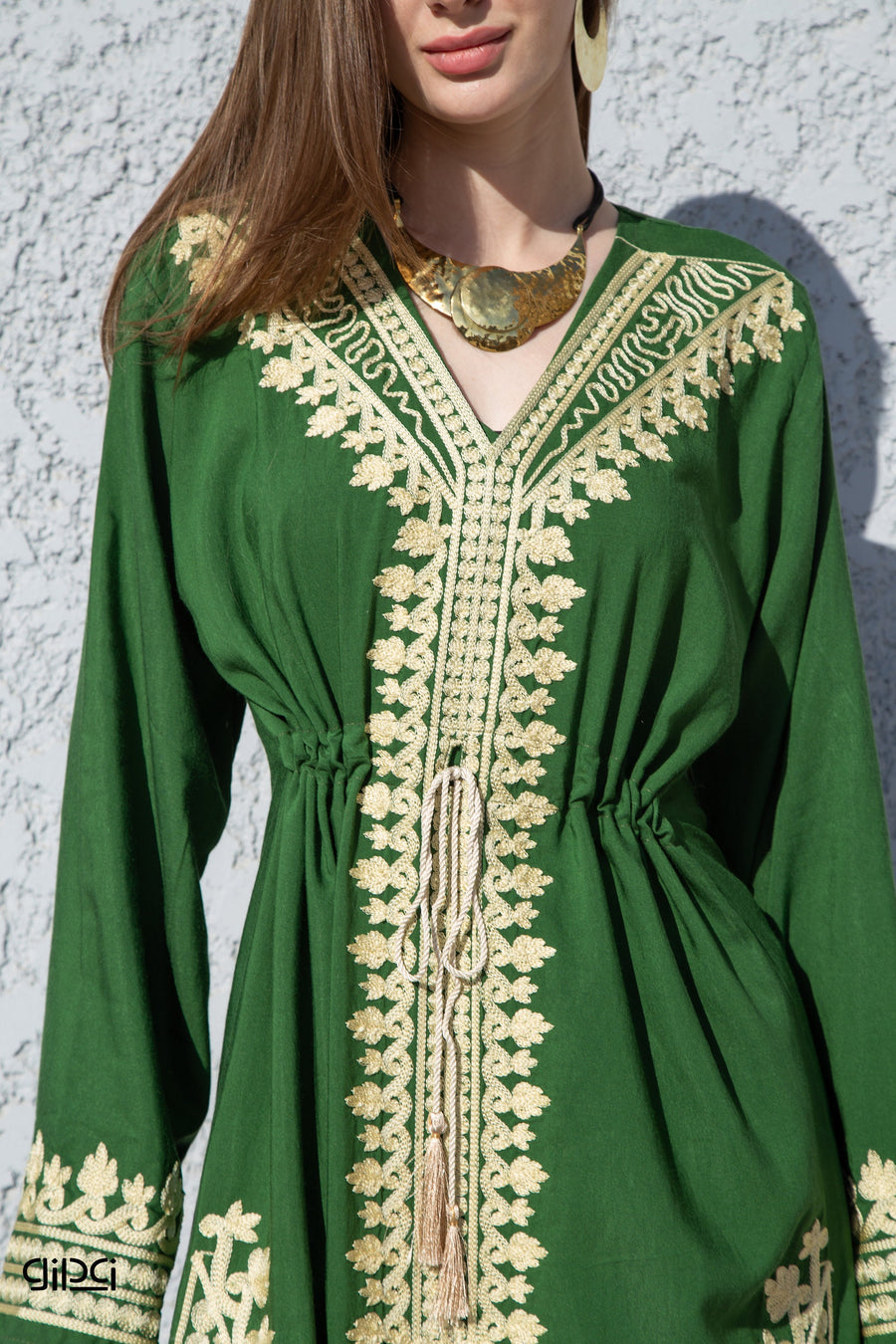 Green royal embroidered caftan, Cotton caftans for women, Cotton caftan, Egyptian cotton kaftan, summer caftan dress, wedding caftan