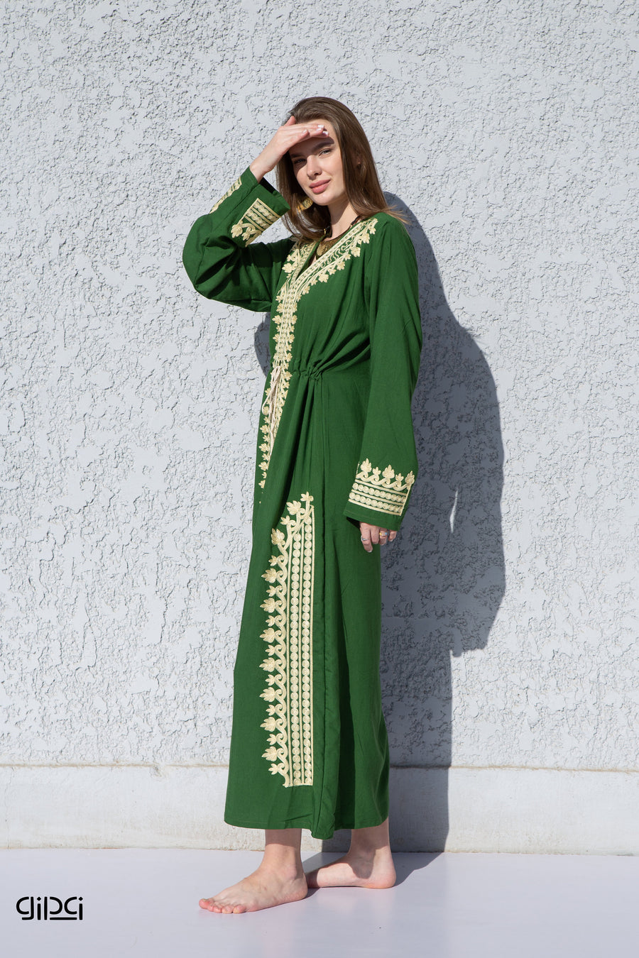 Green royal embroidered caftan, Cotton caftans for women, Cotton caftan, Egyptian cotton kaftan, summer caftan dress, wedding caftan