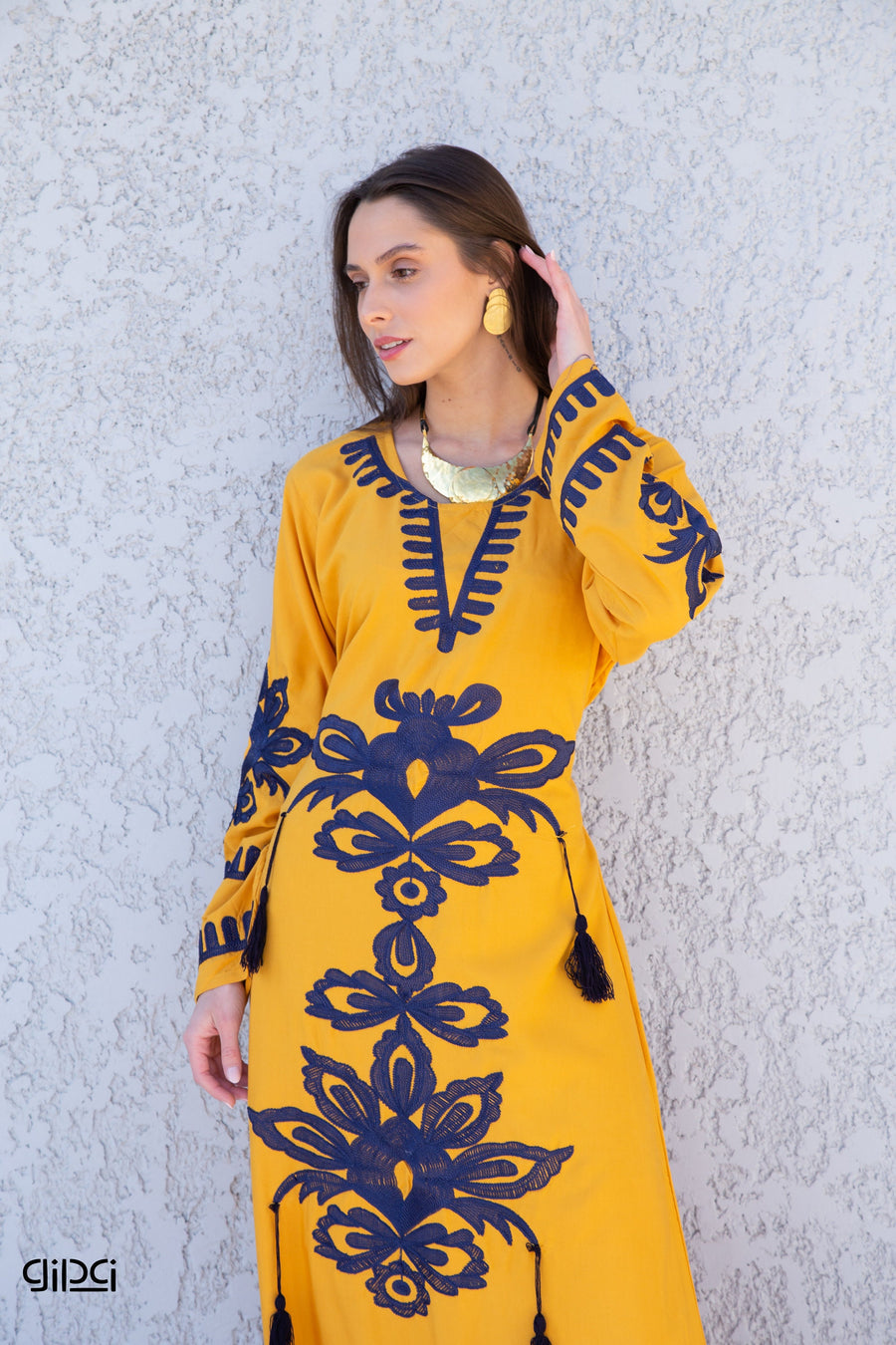 Mustard yellow embroidered kaftan dress, caftans for women, Boho Kaftan dress, Caftans for women, long summer kaftan, kaftans, caftan