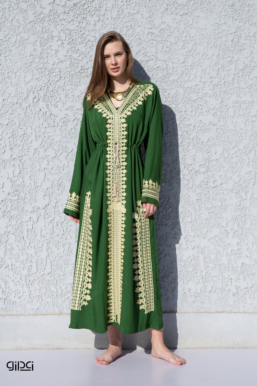 Green royal embroidered caftan, Cotton caftans for women, Cotton caftan, Egyptian cotton kaftan, summer caftan dress, wedding caftan