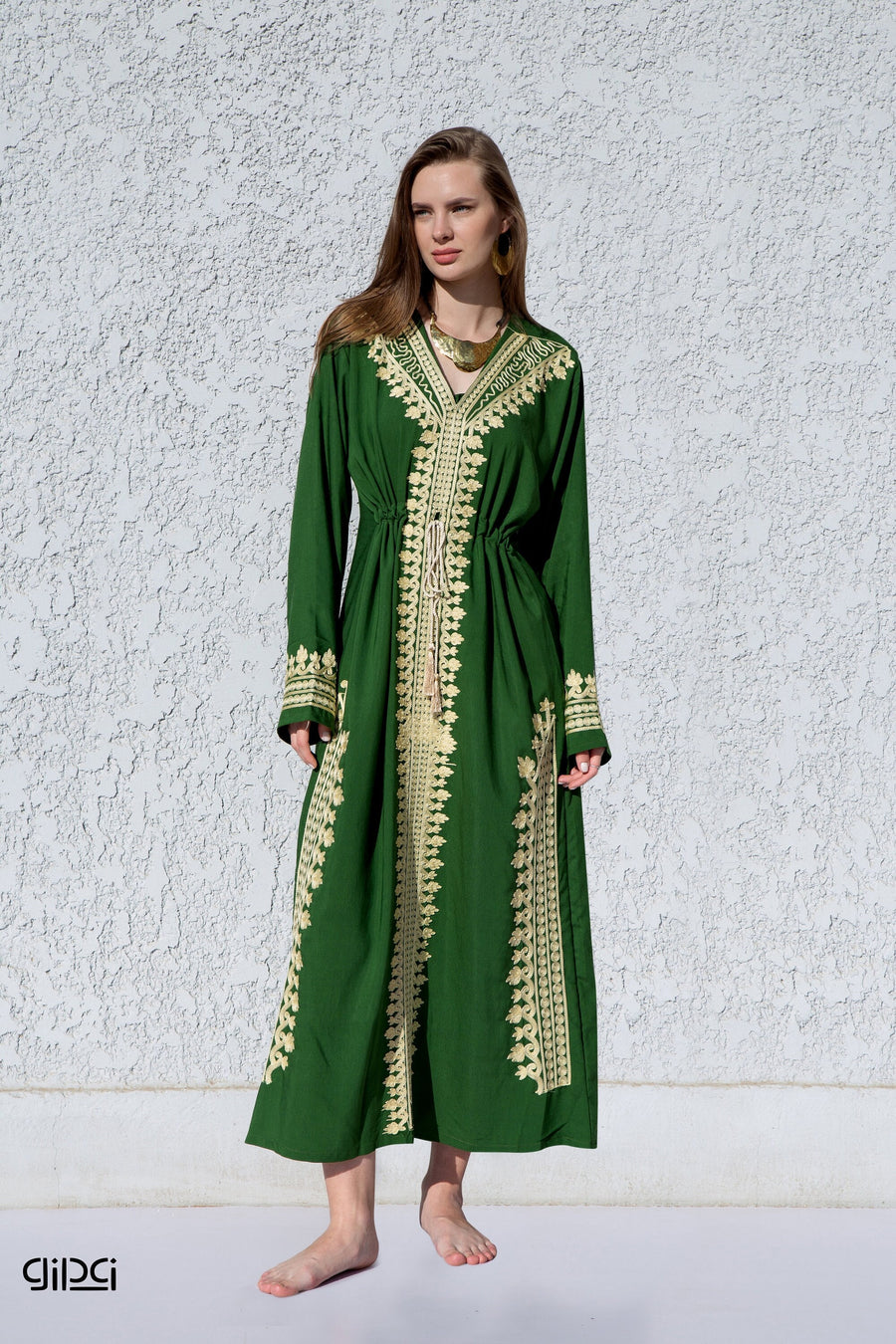 Green royal embroidered caftan, Cotton caftans for women, Cotton caftan, Egyptian cotton kaftan, summer caftan dress, wedding caftan