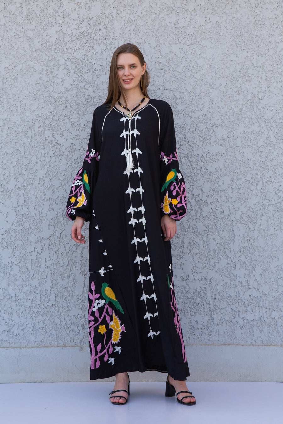 Black colorful Egyptian cotton Caftan, caftan Kaftan maxi dress, embroidered Caftan dress, Caftan maxi dress, Caftans for women, Caftans