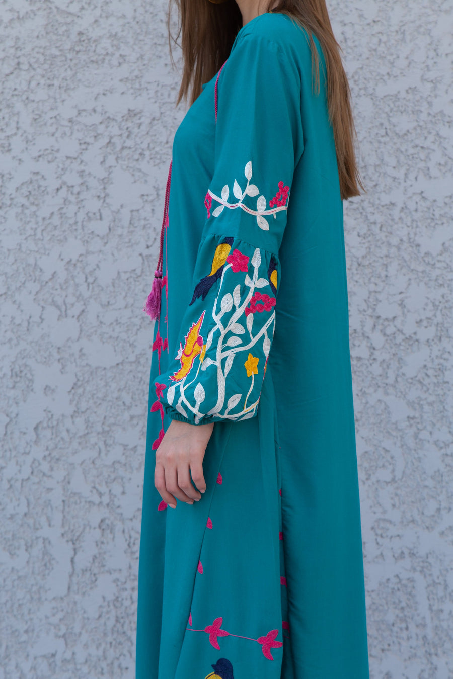 Teal Green Egyptian cotton Kaftan, caftan Kaftan maxi dress, embroidered Caftan dress, Caftan maxi dress, Caftans for women, Caftans