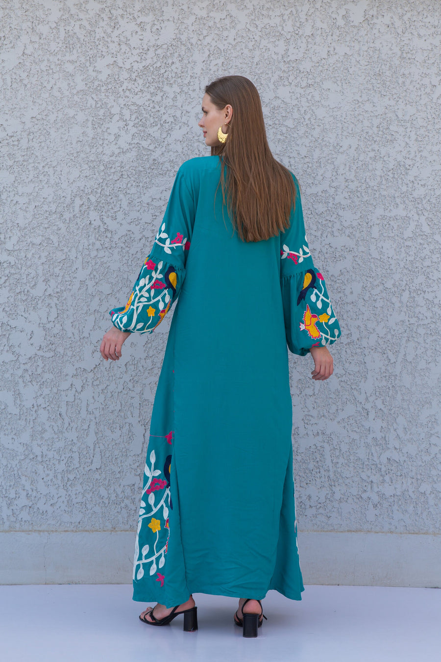 Teal Green Egyptian cotton Kaftan, caftan Kaftan maxi dress, embroidered Caftan dress, Caftan maxi dress, Caftans for women, Caftans