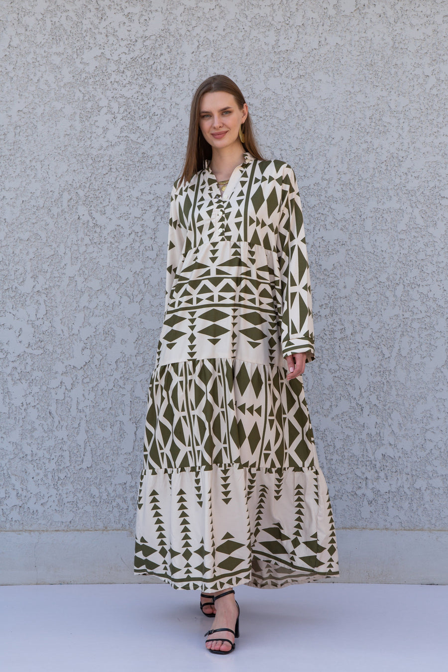 Beautiful olive green print caftan dress, caftan for women, women clothing, Boho maxi dress, Bohemian maxi dress, Boho summer caftan