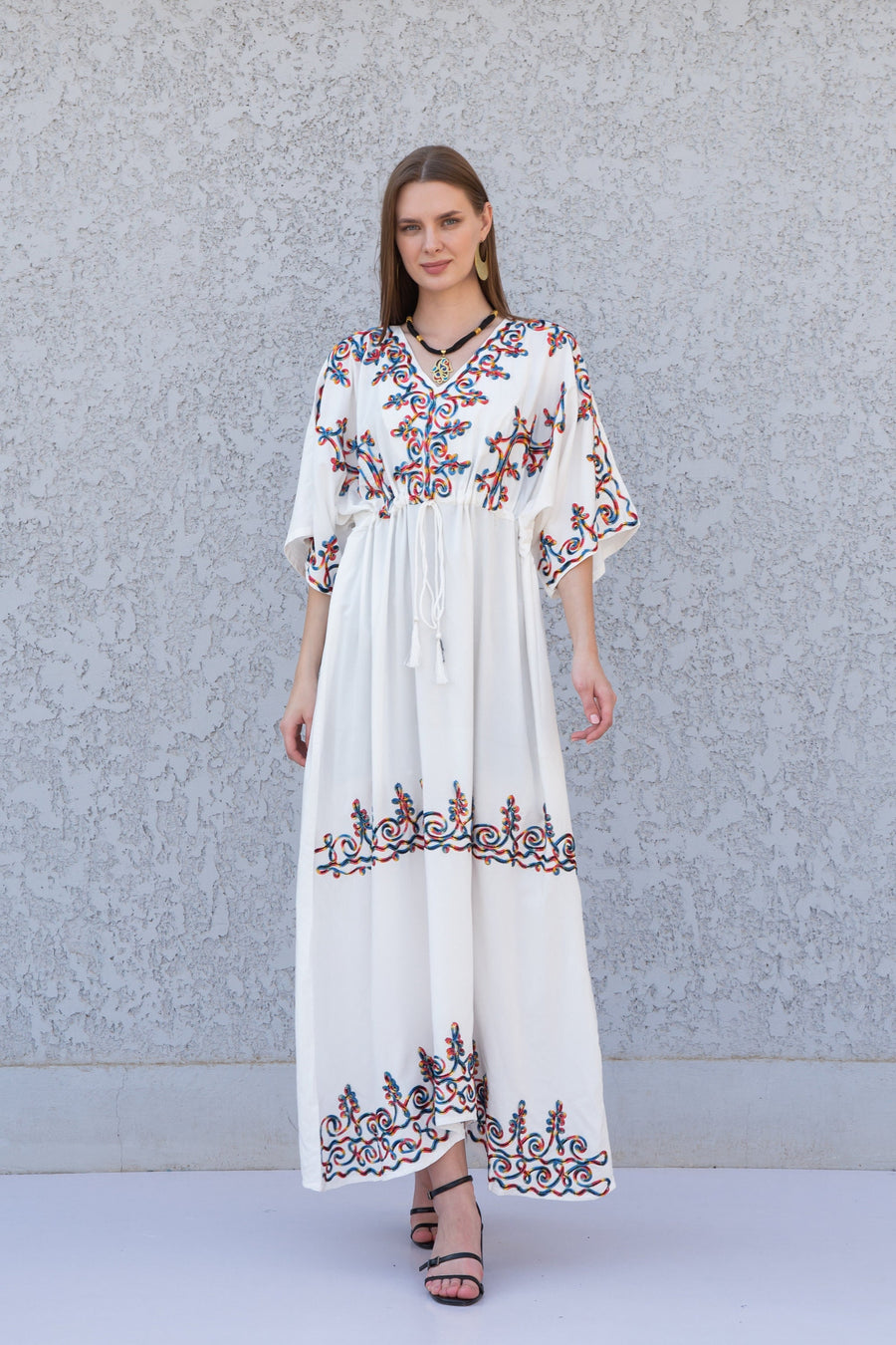 Chic white embroidered kaftan dress, house dress, African women clothing, Boho, caftans for women, caftans, kaftans, house kaftan