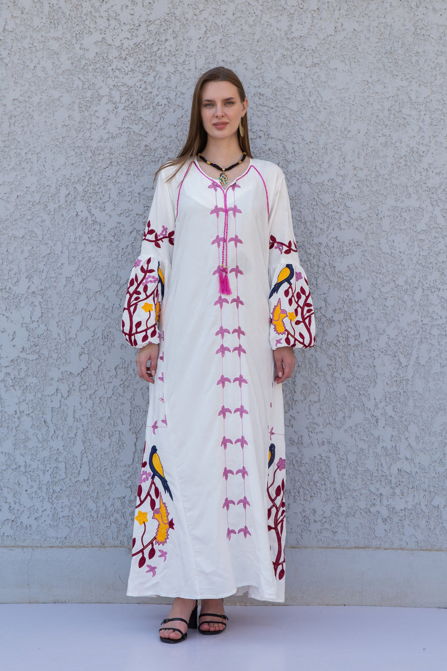 White colorful Egyptian cotton Caftan, caftan Kaftan maxi dress, embroidered Caftan dress, Caftan maxi dress, Caftans for women, Caftans