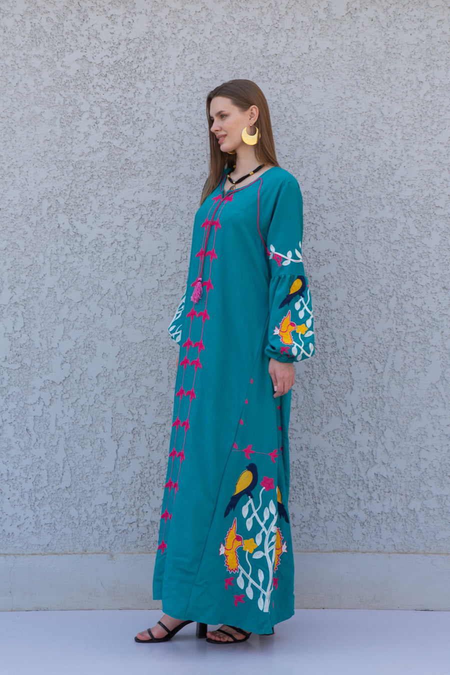 Teal Green Egyptian cotton Kaftan, caftan Kaftan maxi dress, embroidered Caftan dress, Caftan maxi dress, Caftans for women, Caftans