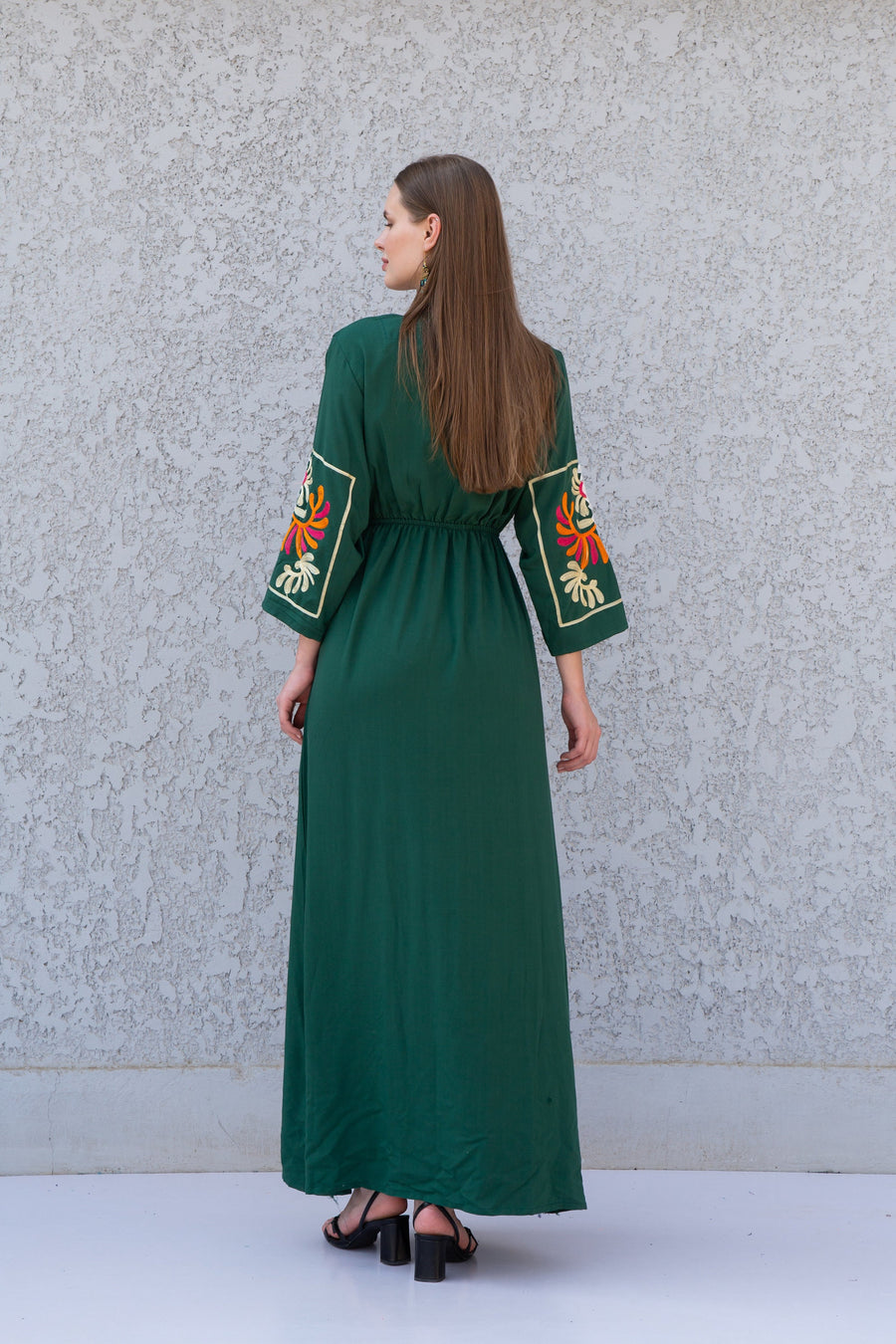 Green colorful embroidered cotton Caftan, caftan Kaftan maxi dress, embroidered Caftan dress, Caftan maxi dress, Caftans for women, Caftans