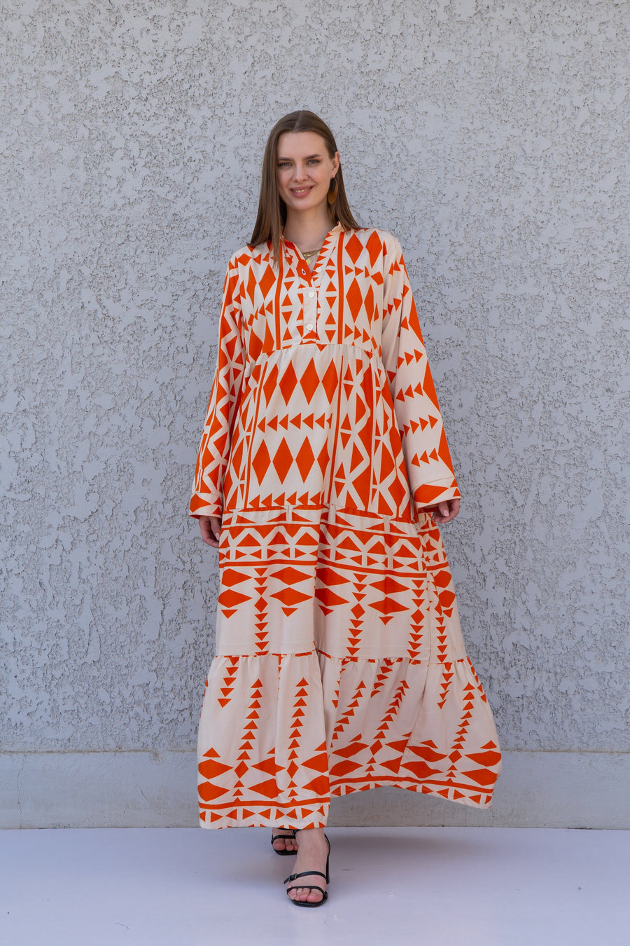 Beautiful orange print kaftan dress, caftans for women, Boho Kaftan dress, Caftans for women, long summer kaftan, kaftans, caftan