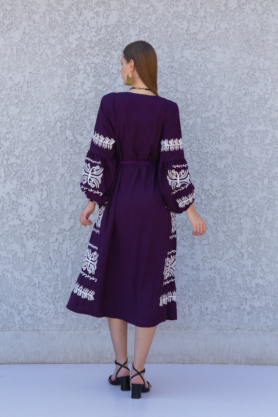 Chic Midi cotton caftan, Purple Summer kaftan dress, embroidered tunic dress, caftans for women, Egyptian cotton. Summer caftan, festival