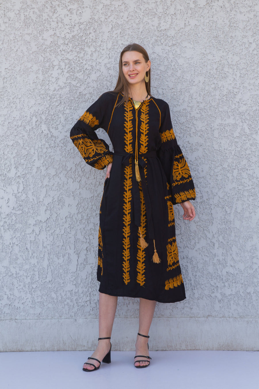 Stunning black cotton tunic dress, embroidered Summer kaftan dress, tunic dress, caftans for women, Summer caftan, festival tunic kaftan