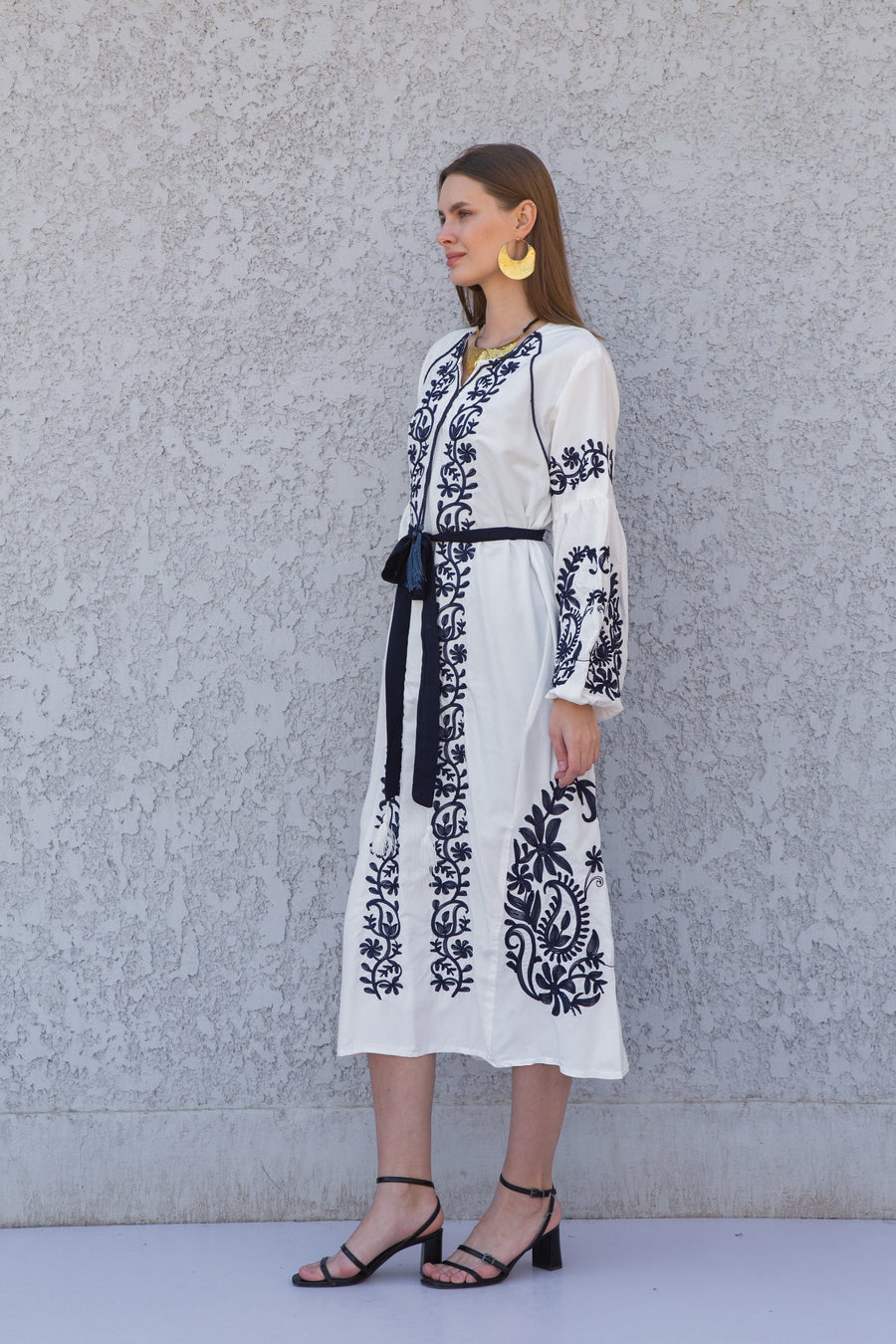 Chic White Egyptian cotton kaftan dress, embroidered tunic kaftan dress, caftans for women, cotton Summer caftan, party, casual dress