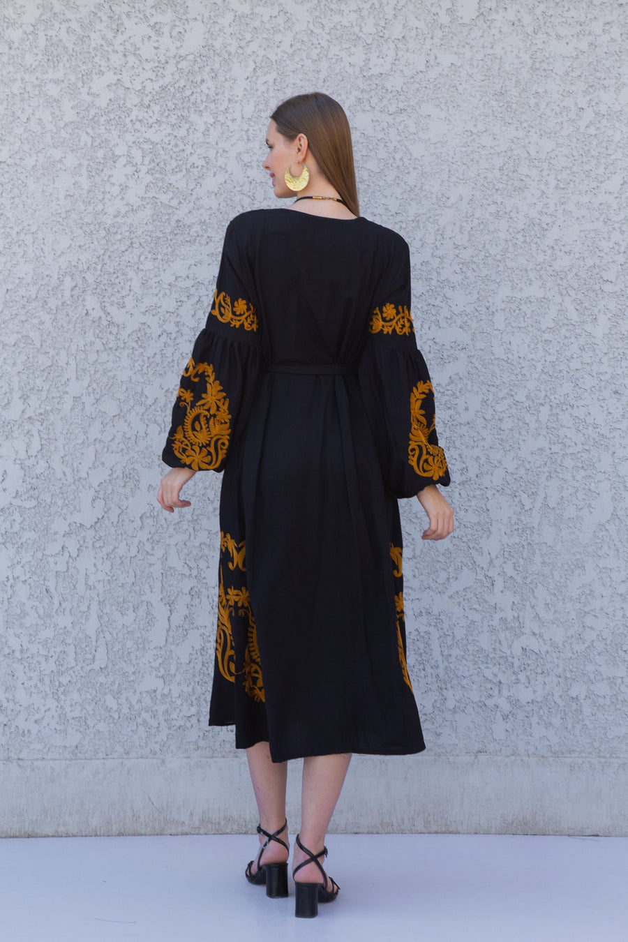 Black and Gold embroidered cotton tunic kaftan dress, embroidered tunic kaftan dress, caftans for women, cotton Summer caftan dress, party