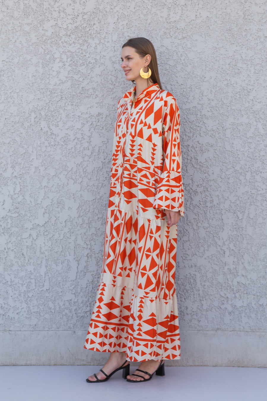 Boho Orange Flared sleeves print Summer Kaftan, Caftan, caftans for women, Boho Kaftan dress, Caftans for women, summer kaftans, women