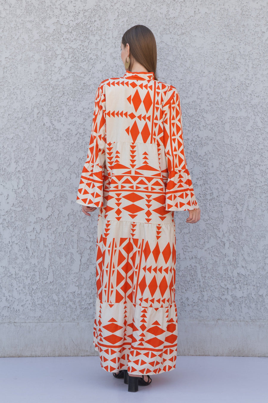 Boho Orange Flared sleeves print Summer Kaftan, Caftan, caftans for women, Boho Kaftan dress, Caftans for women, summer kaftans, women