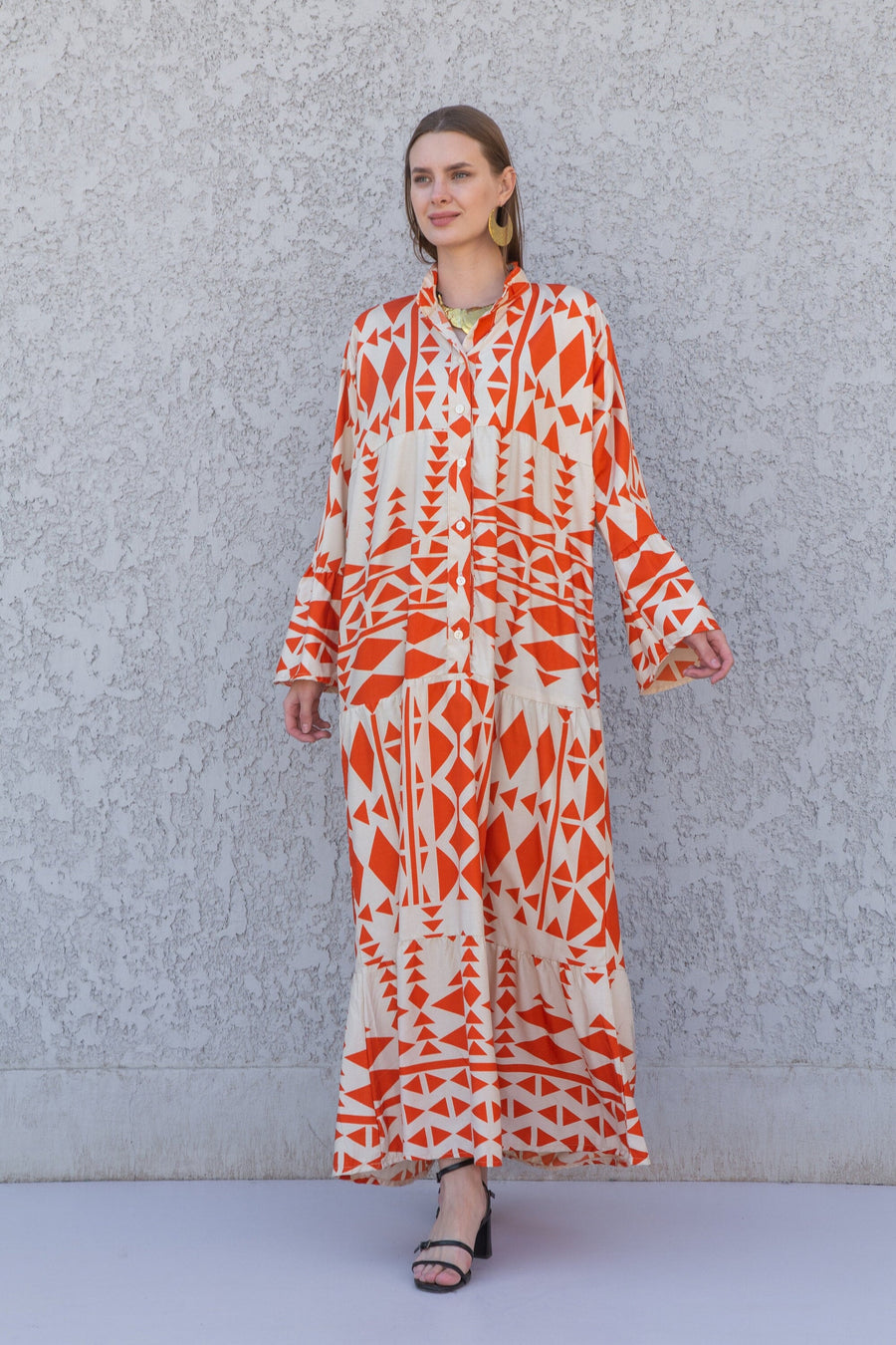 Boho Orange Flared sleeves print Summer Kaftan, Caftan, caftans for women, Boho Kaftan dress, Caftans for women, summer kaftans, women