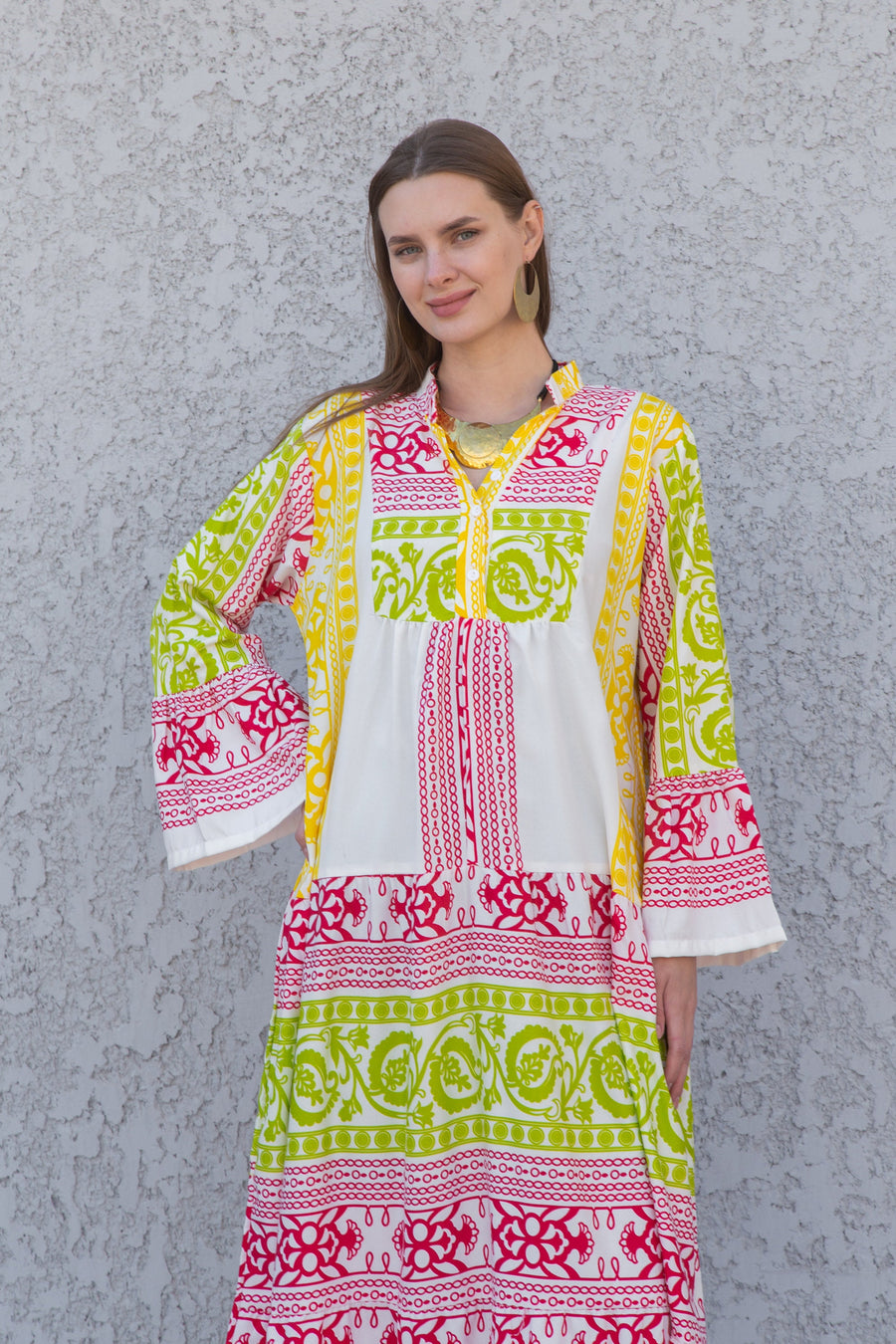 Boho summer Colorful print kaftan dress, caftans for women, Boho Kaftan dress, Caftans for women, long summer kaftan, kaftans, Yellow