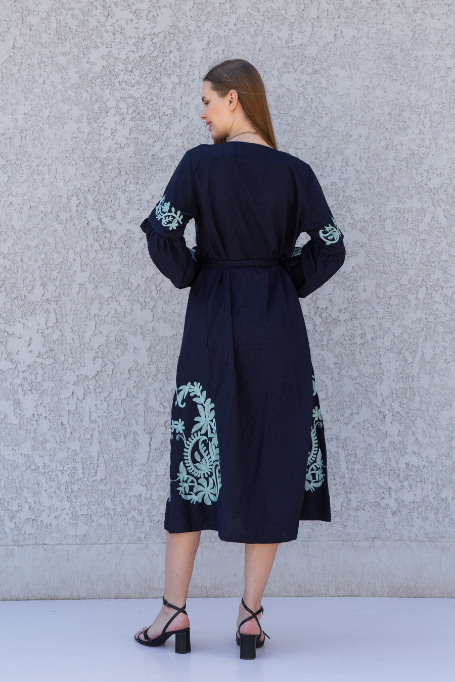 Beautiful embroidered navy blue cotton kaftan dress, tunic dress, caftans for women, Egyptian cotton. Summer caftan, party, casual dress