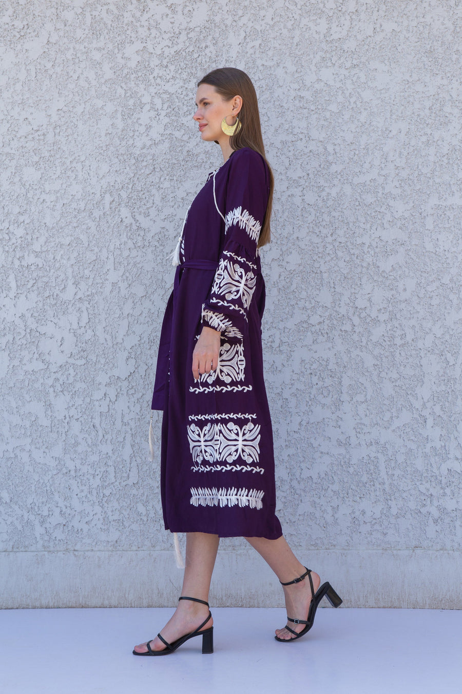 Chic Midi cotton caftan, Purple Summer kaftan dress, embroidered tunic dress, caftans for women, Egyptian cotton. Summer caftan, festival