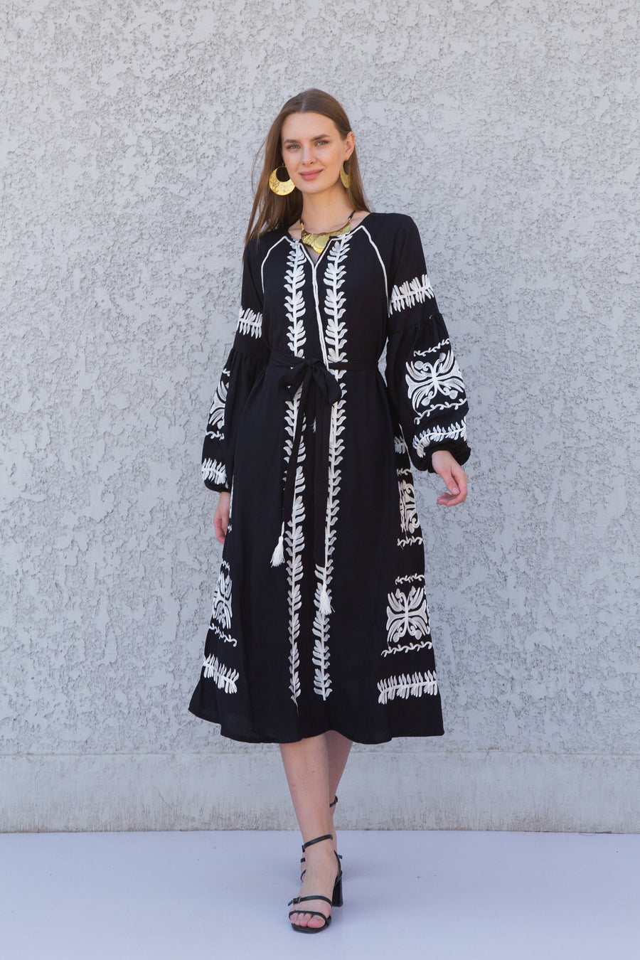 Stunning black cotton tunic dress, embroidered Summer kaftan dress, tunic dress, caftans for women, Summer caftan, festival tunic kaftan