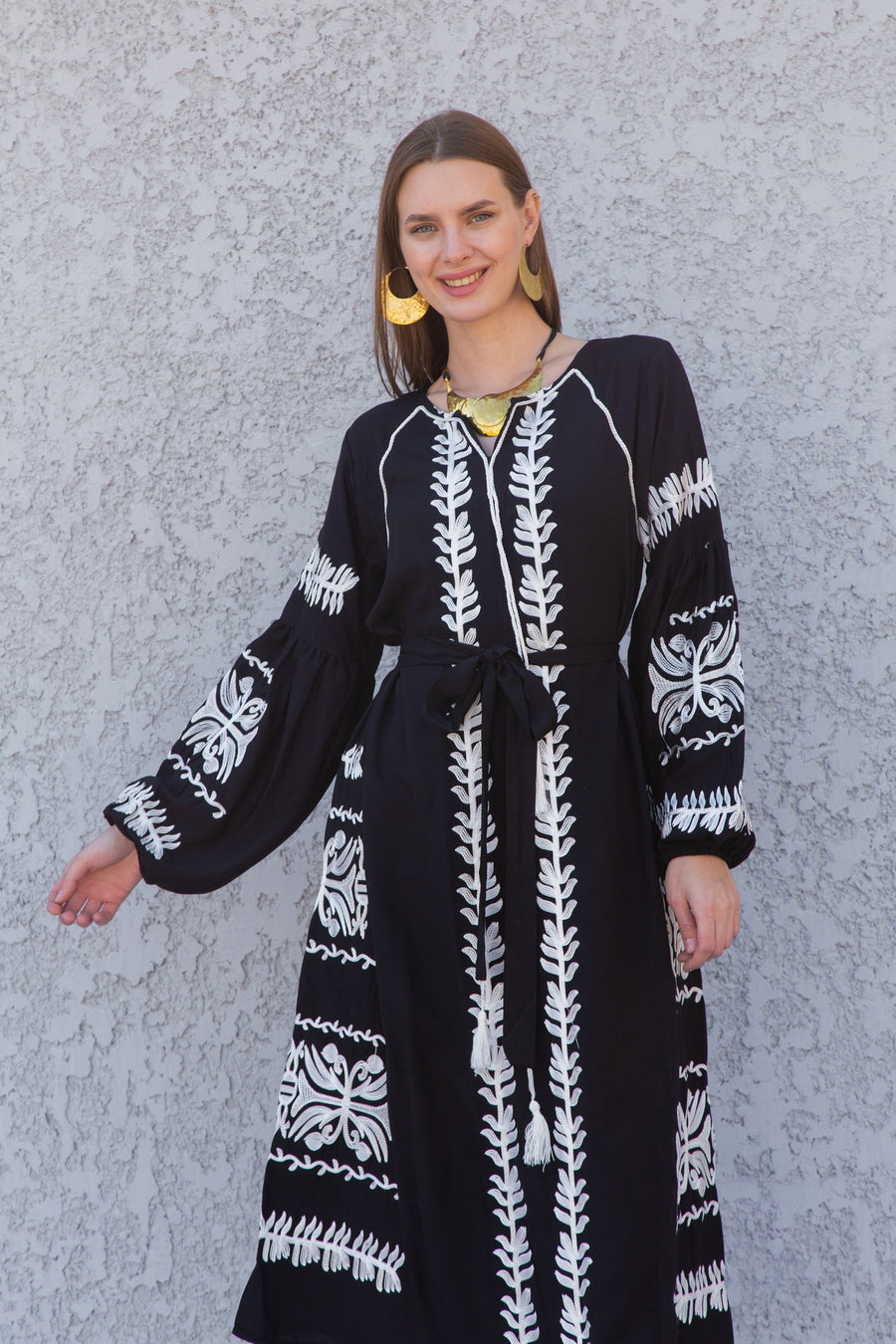 Stunning black cotton tunic dress, embroidered Summer kaftan dress, tunic dress, caftans for women, Summer caftan, festival tunic kaftan