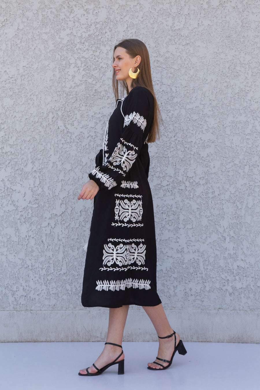 Stunning black cotton tunic dress, embroidered Summer kaftan dress, tunic dress, caftans for women, Summer caftan, festival tunic kaftan