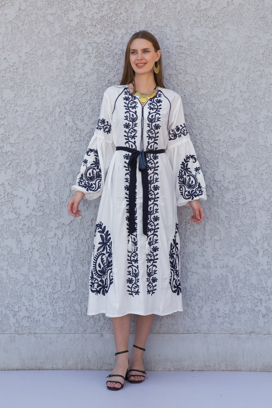 Chic White Egyptian cotton kaftan dress, embroidered tunic kaftan dress, caftans for women, cotton Summer caftan, party, casual dress