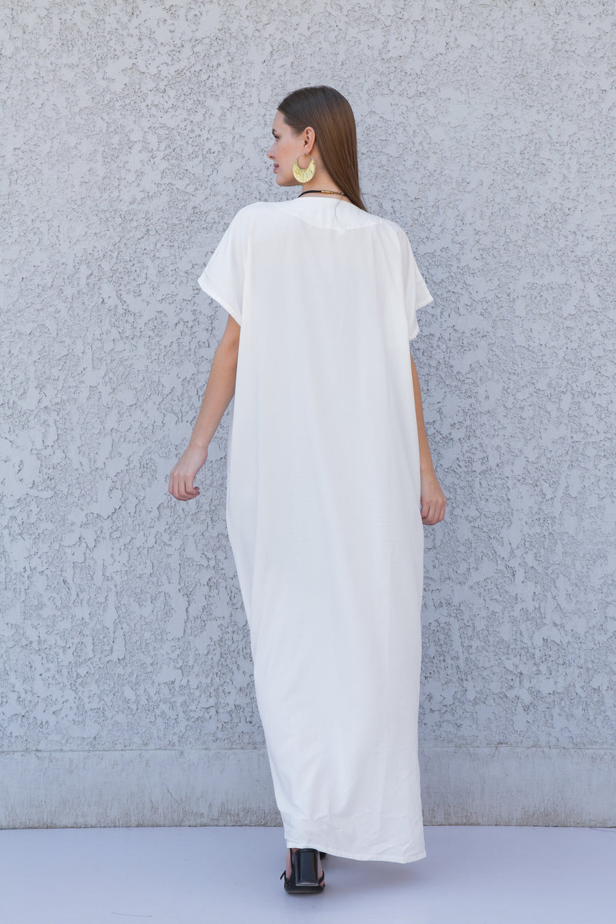 White Evil eye cotton kaftan dress, Egyptian cotton caftan dress, caftans for women, Loose fit kaftan, Summer, casual, home dress