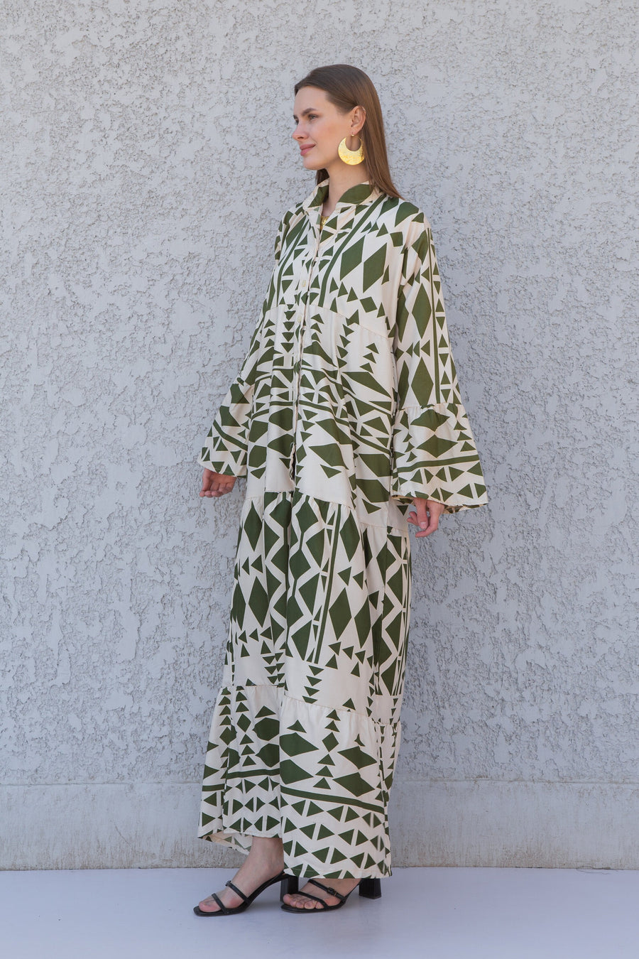 Boho Flared sleeves print Summer Kaftan, Caftan, caftans for women, Boho Kaftan dress, Caftans for women, summer kaftans, Olive green