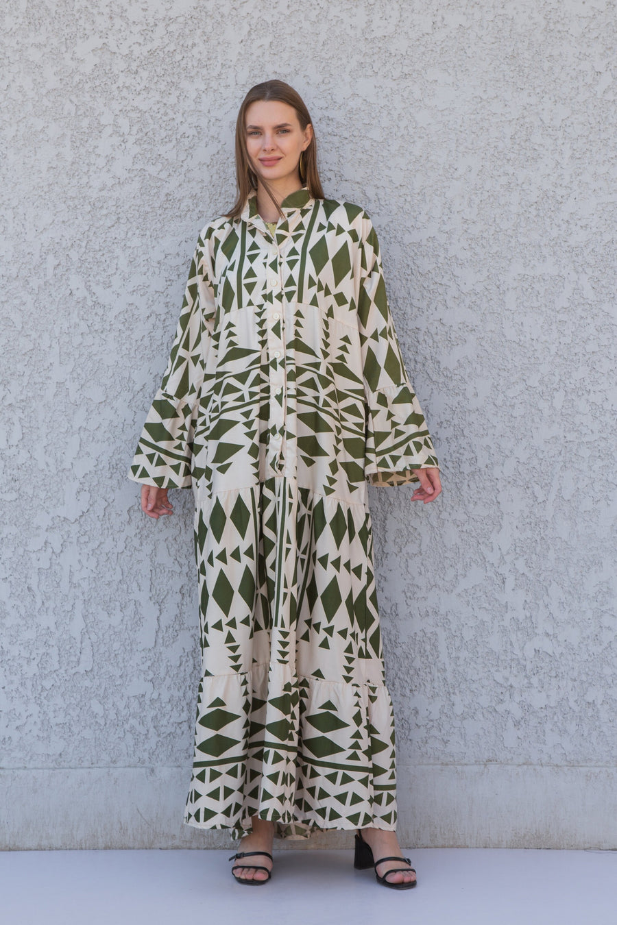 Boho Flared sleeves print Summer Kaftan, Caftan, caftans for women, Boho Kaftan dress, Caftans for women, summer kaftans, Olive green