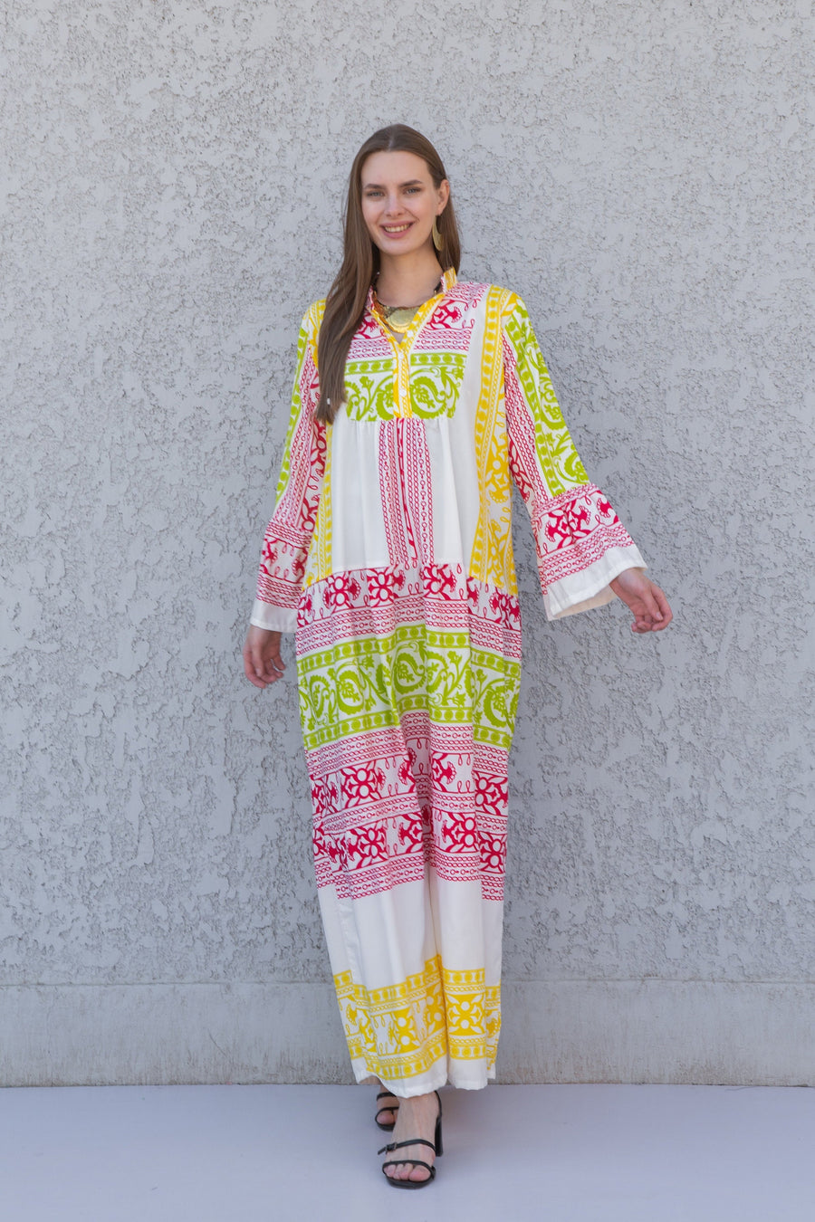 Boho summer Colorful print kaftan dress, caftans for women, Boho Kaftan dress, Caftans for women, long summer kaftan, kaftans, Yellow