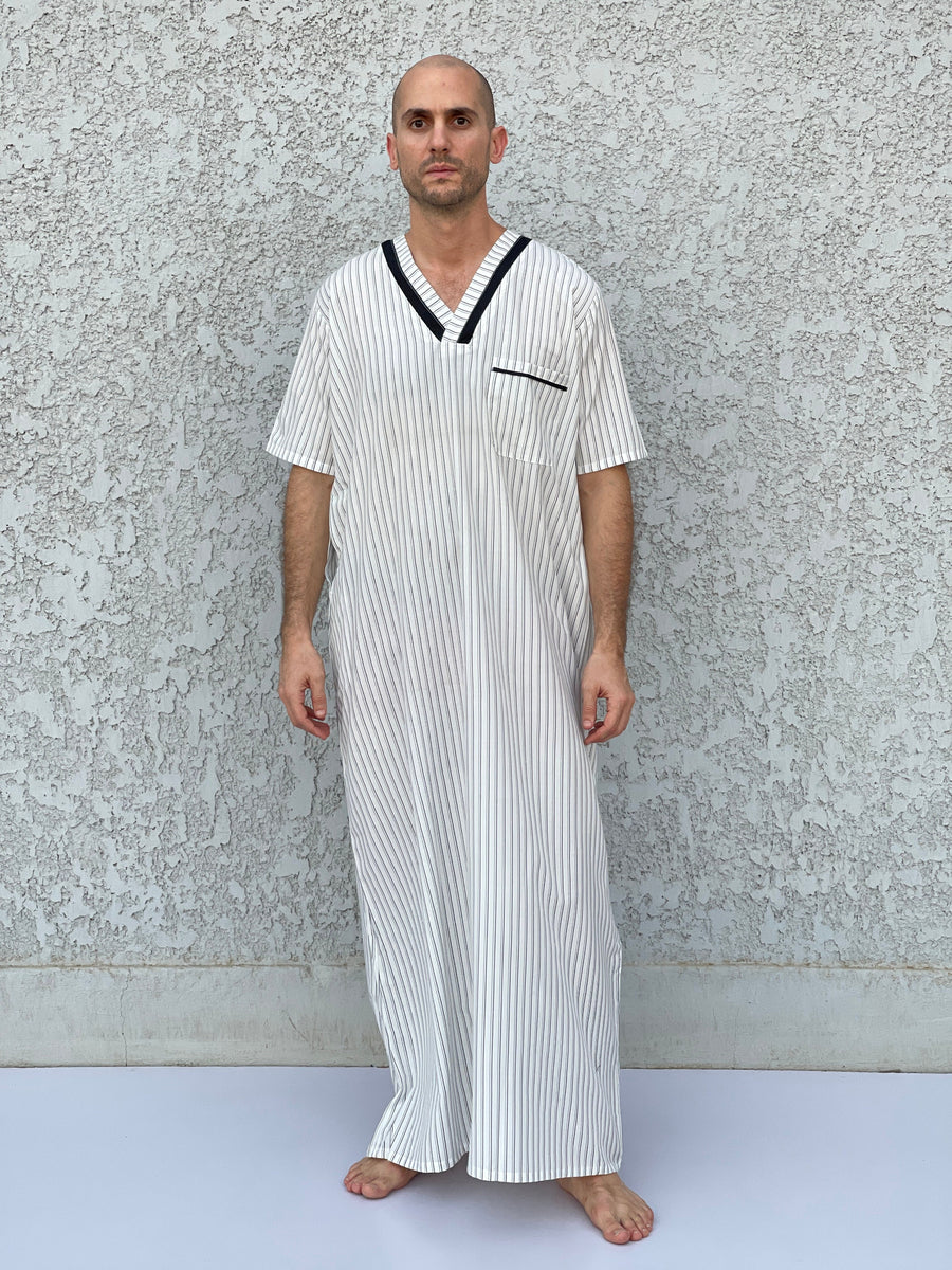 Striped Men's Kaftan, Short sleeve Men's kaftan, Cotton men caftan, caftans for men, men clothing, gift for men, husband gift, gift for him