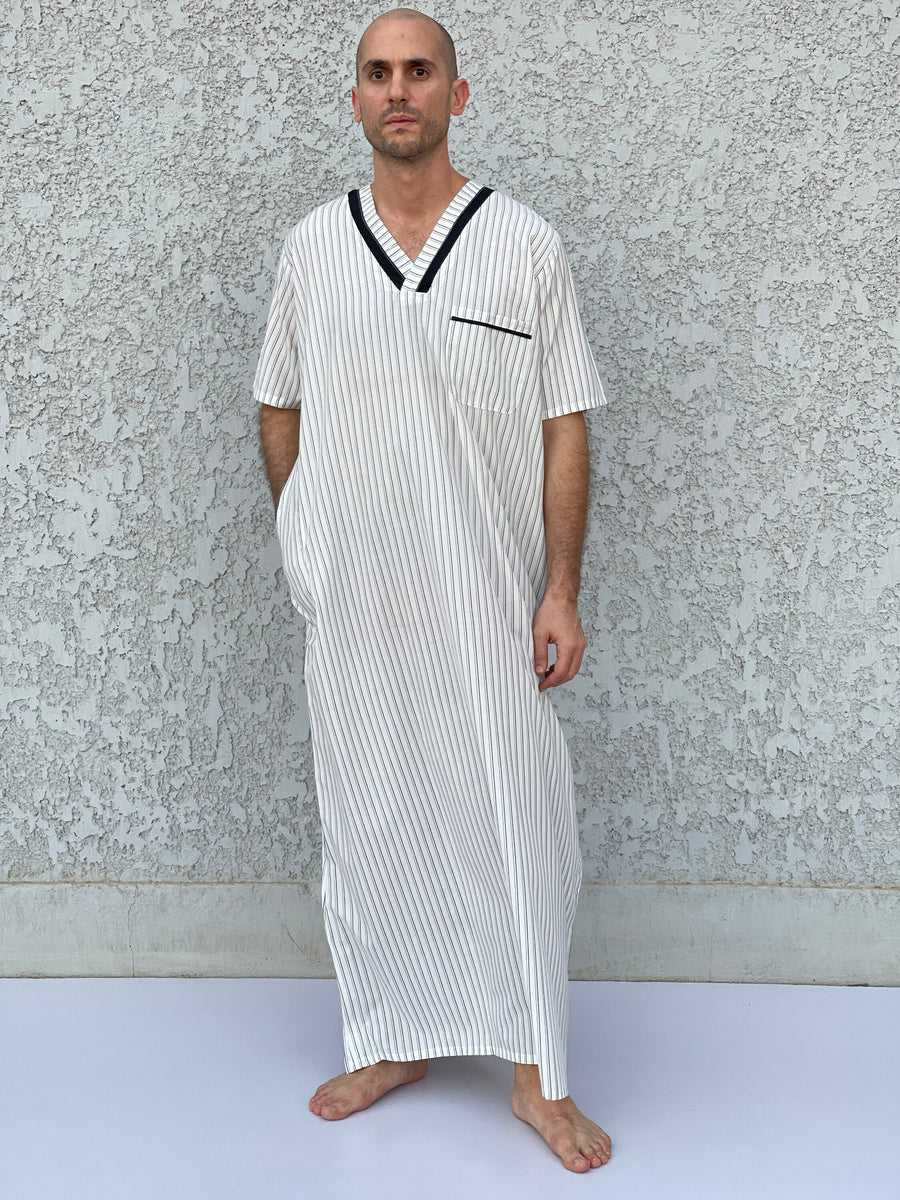 Striped Men's Kaftan, Short sleeve Men's kaftan, Cotton men caftan, caftans for men, men clothing, gift for men, husband gift, gift for him