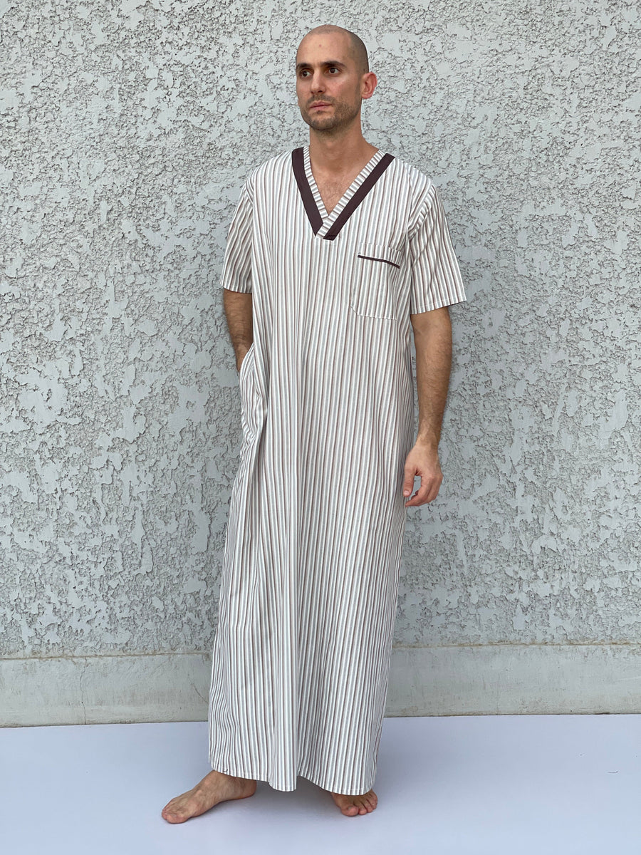 Striped Men's Kaftan, Short sleeve Men's kaftan, Cotton men caftan, caftans for men, men clothing, gift for men, husband gift, gift for him