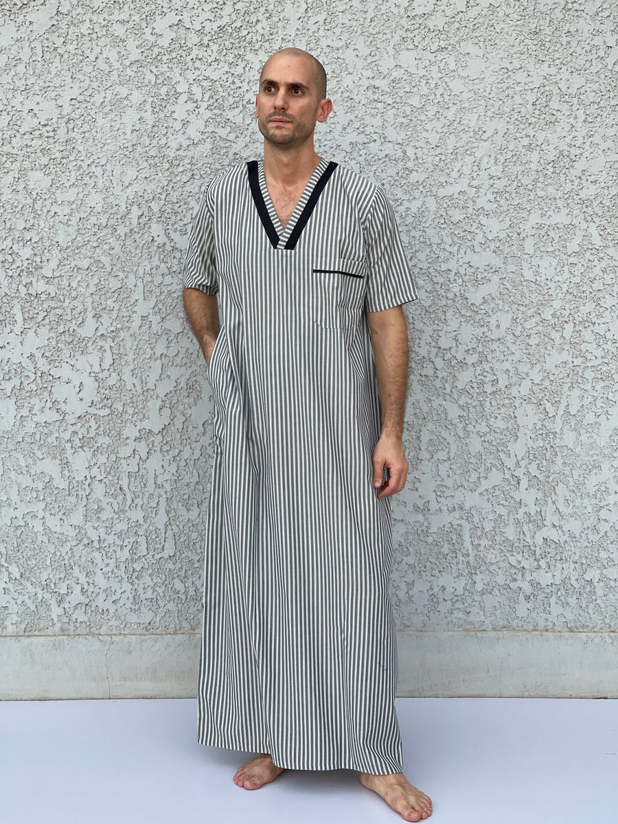 Striped Men's Kaftan, Short sleeve Men's kaftan, Cotton men caftan, caftans for men, men clothing, gift for men, husband gift, gift for him