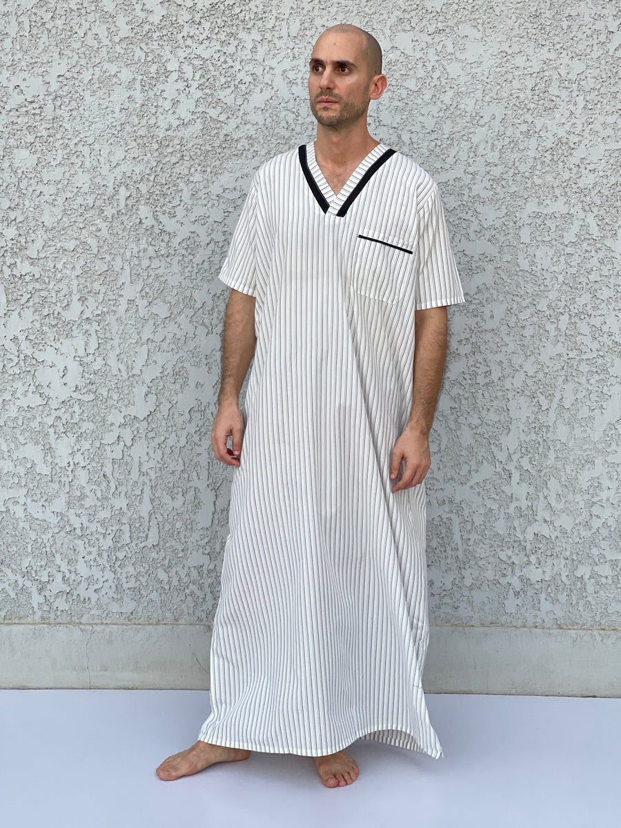 Striped Men's Kaftan, Short sleeve Men's kaftan, Cotton men caftan, caftans for men, men clothing, gift for men, husband gift, gift for him