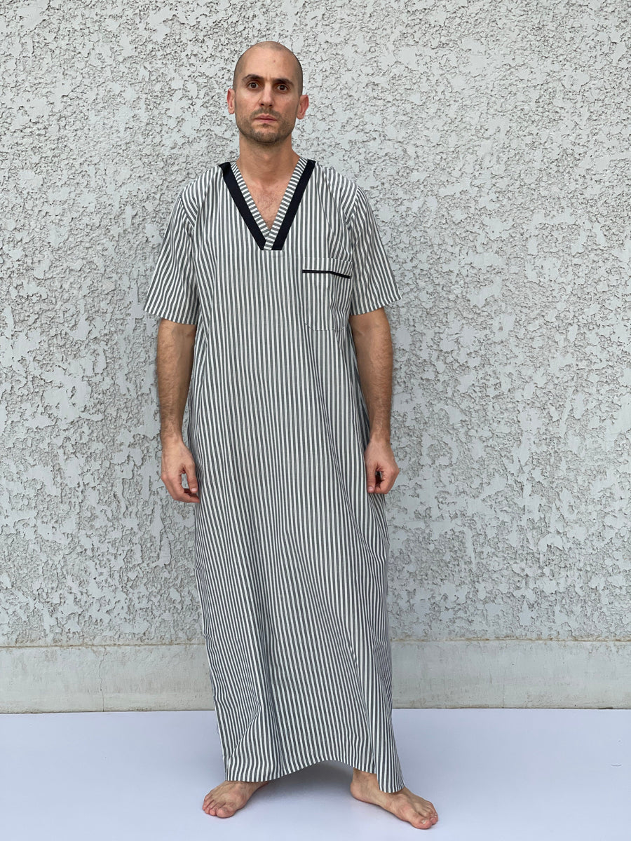 Striped Men's Kaftan, Short sleeve Men's kaftan, Cotton men caftan, caftans for men, men clothing, gift for men, husband gift, gift for him