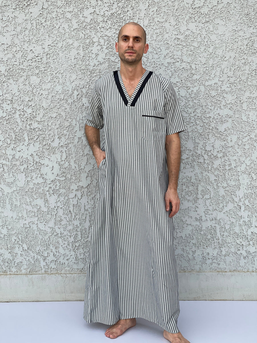 Striped Men's Kaftan, Short sleeve Men's kaftan, Cotton men caftan, caftans for men, men clothing, gift for men, husband gift, gift for him