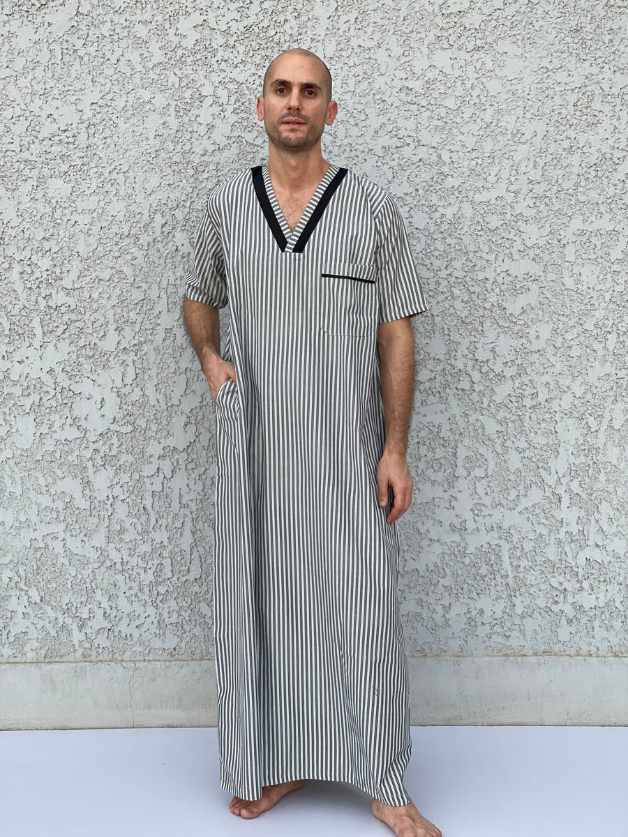 Striped Men's Kaftan, Short sleeve Men's kaftan, Cotton men caftan, caftans for men, men clothing, gift for men, husband gift, gift for him