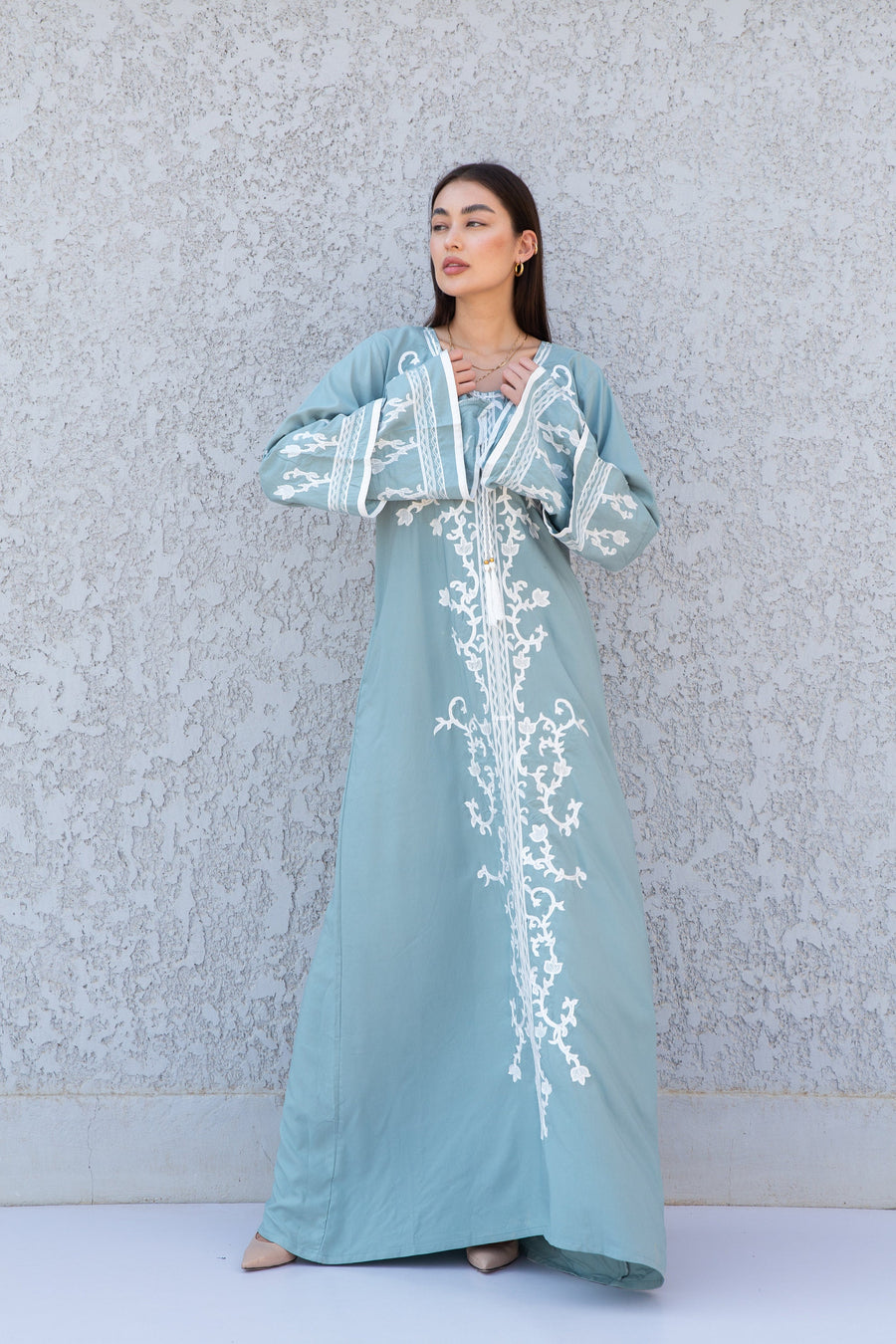 Elegant Mint wedding embroidered Kaftan maxi dress, Kaftan maxi, Cotton caftan women, caftan, Chic embroidered caftan, Egyptian cotton 10-23