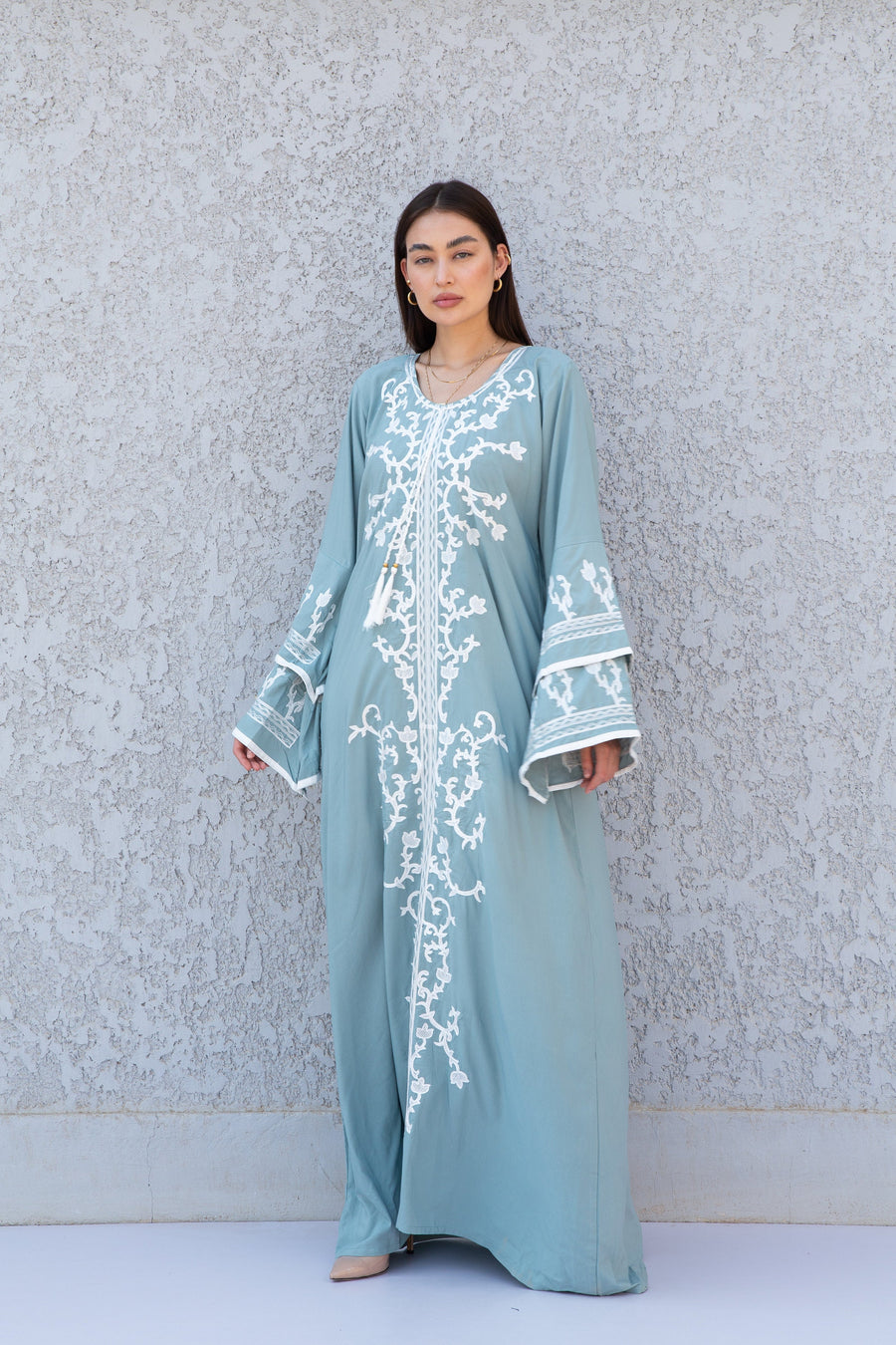 Elegant Mint wedding embroidered Kaftan maxi dress, Kaftan maxi, Cotton caftan women, caftan, Chic embroidered caftan, Egyptian cotton 10-23