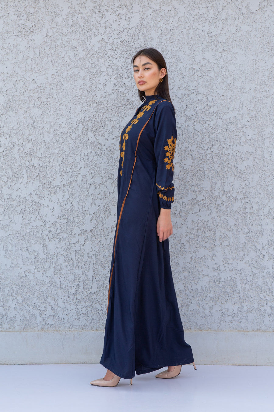 Beautiful navy blue embroidered Kaftan maxi dress, Kaftan maxi, Cotton caftan women, caftan, Chic embroidered caftan, Egyptian cotton 10-23