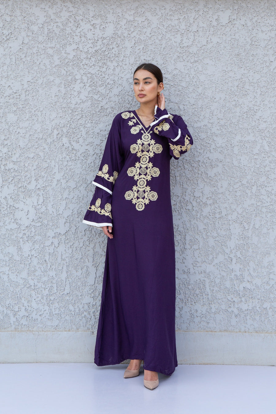 Purple wedding embroidered Kaftan maxi dress, Kaftan maxi, Cotton caftan women, caftan, Chic embroidered caftan, Egyptian cotton 10-23