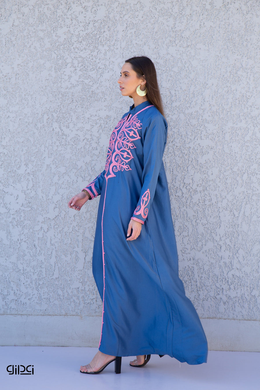 Hand embroidered Mint/Blue Kaftan maxi dress, Kaftan maxi, Cotton caftan women, caftan, Chic embroidered caftan, Egyptian cotton 10-23