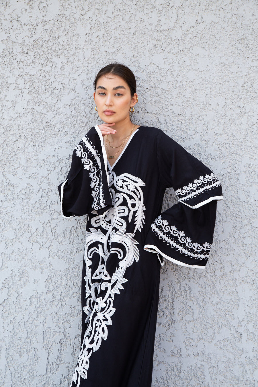 Stunning Black embroidered Caftan, wide sleeve caftan for women, embroidered Caftan dress, Caftan maxi dress, Caftans for women, Caftans