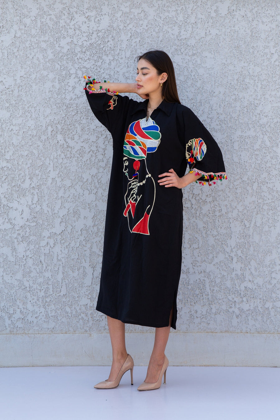 Beautiful African woman embroidered cotton caftan, Short embroidered Cotton caftan dress, African women clothing, caftan, caftans 10-23